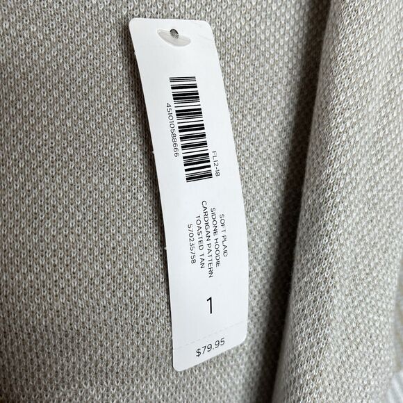 Chicos Sidone Hoodie Open Cardigan Sweater Tan Large Check Womens M 1 - Picture 5 of 7